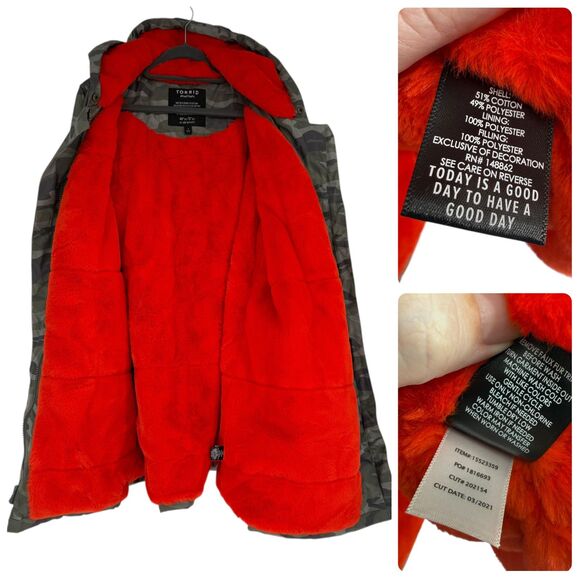 Torrid 1x Camo Twill Parka Faux Fur Lined Hood Winter Coat Water Wind Resistant - Picture 3 of 7